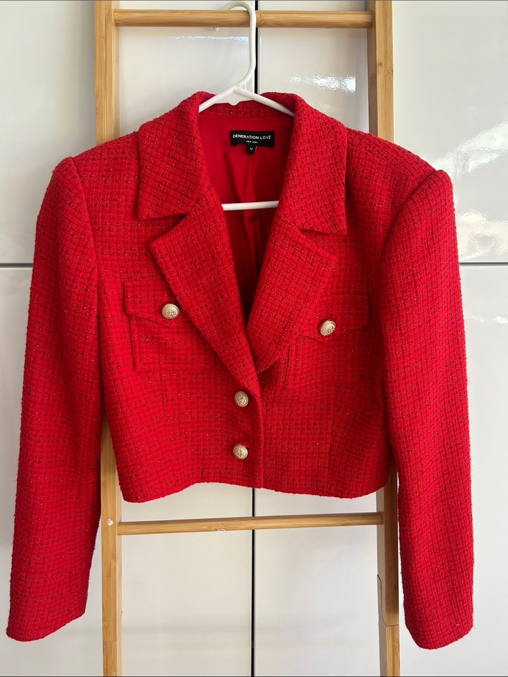 Generation Love Red Cropped Tweed Blazer Jacket size